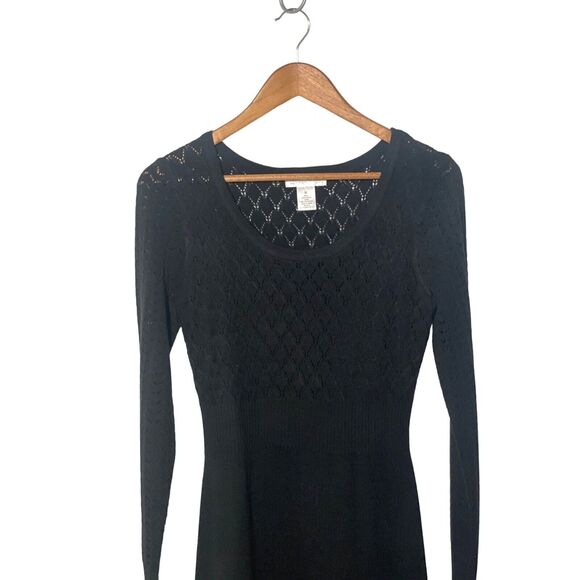 London Times Knit Sweater Dress Long Sleeve Scoop Neck Black NWT Medium - Picture 2 of 11